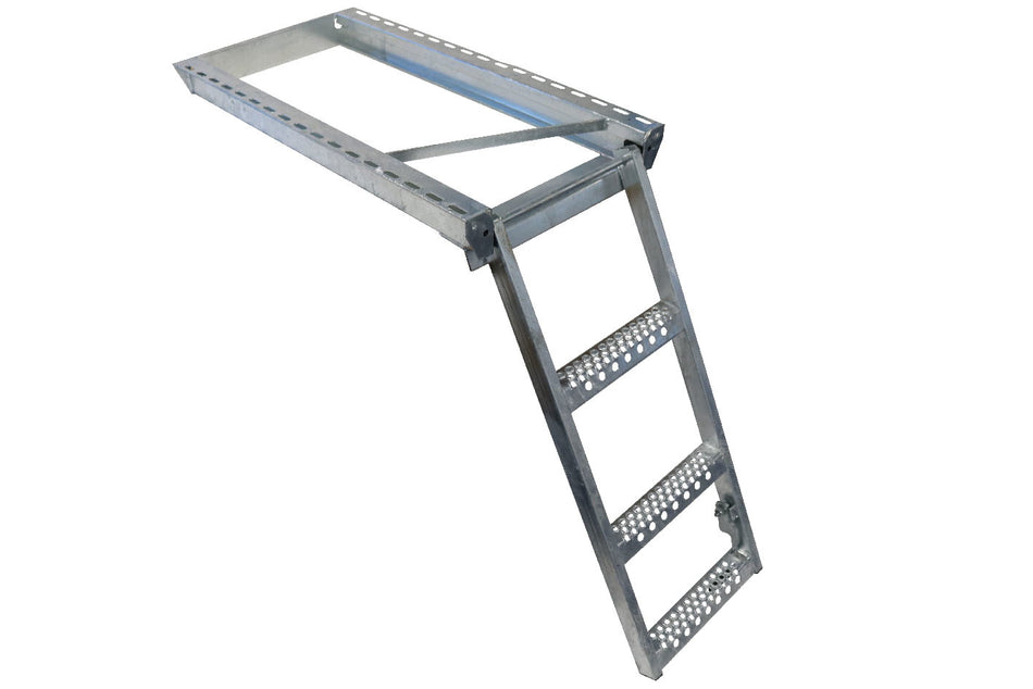 3-Rung (No Platform) Heavy Duty Ladders with multi-hole fixing points, fully galvanized, featuring a metal frame suitable for commercial trailer use.