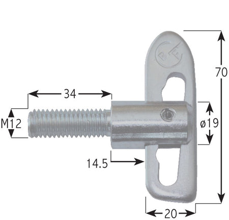 Droplock Fastener - Bolt On: Zinc plated steel bolt with 19mm neck, 12mm x 34mm shank, ideal for commercial trailer parts.
