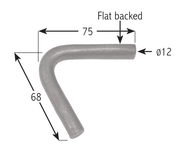 Close-up of a Flat Backed Rope Hook - Weld On, showing a bent corner design, crafted from 12mm diameter steel for commercial trailer use.