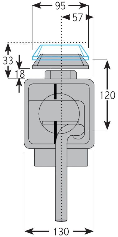 Diagram of Left Hand Twist Lock for commercial vehicles, featuring a mechanical scheme with a sprung loaded handle and six fixing holes.