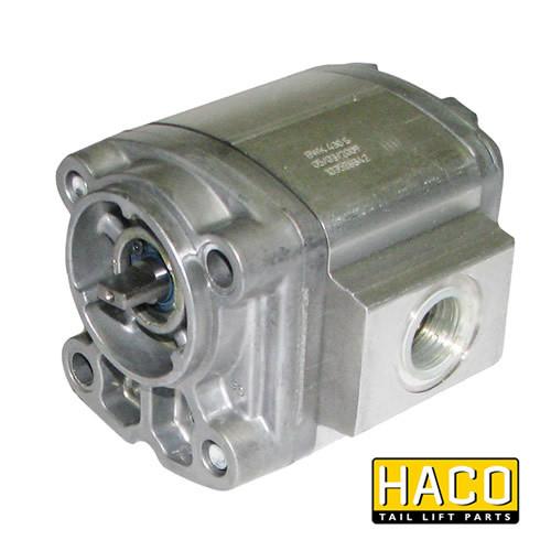Pump 4.3cc MD-type HACO with metal screw, compatible with Dhollandia Tail Lifts, shown as a silver auto part.
