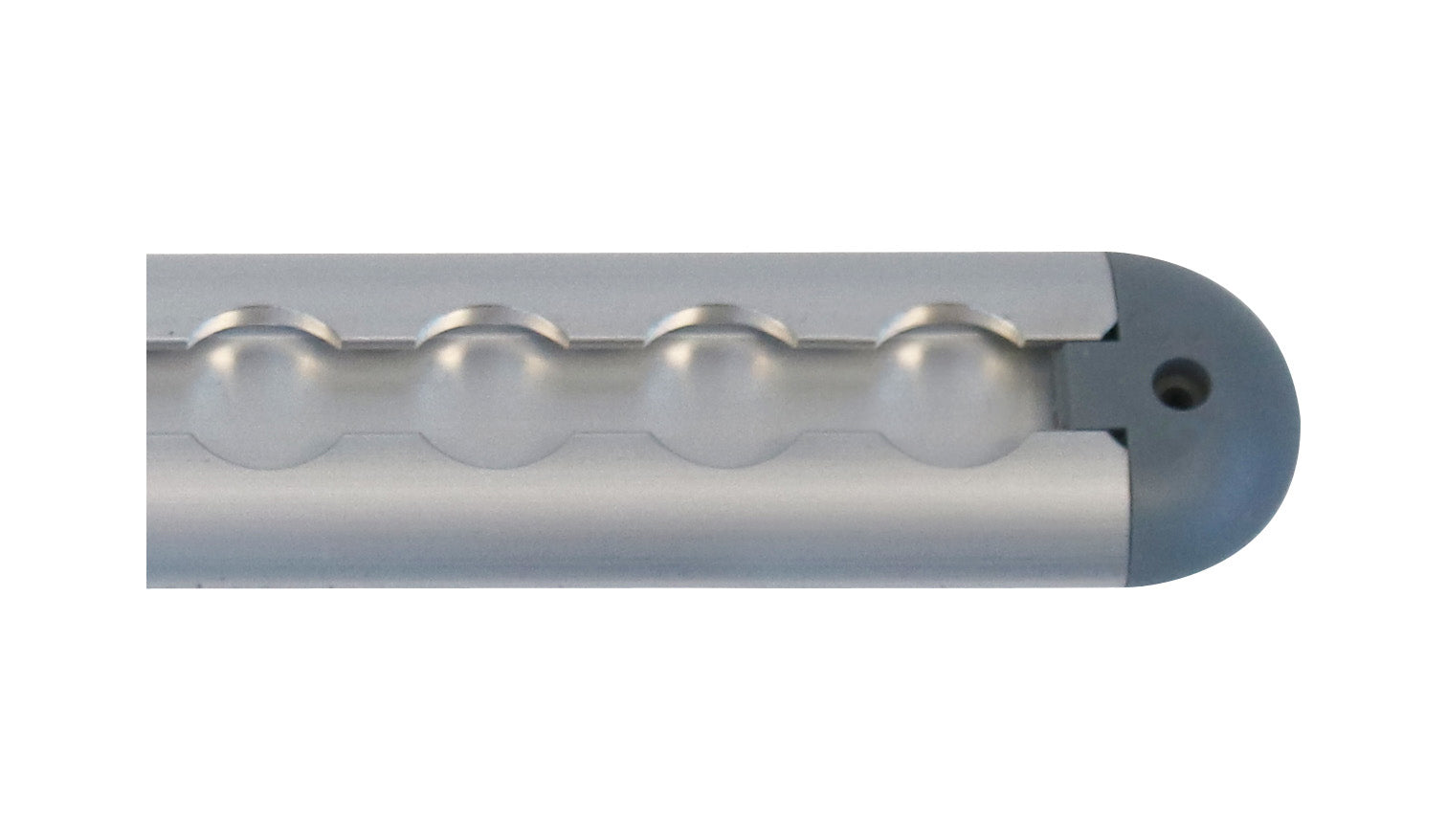 Extruded Aluminium Captive Track End Cap, featuring a sleek silver design with a 3.2mm fixing hole, ideal for NTP-0530 Captive track.