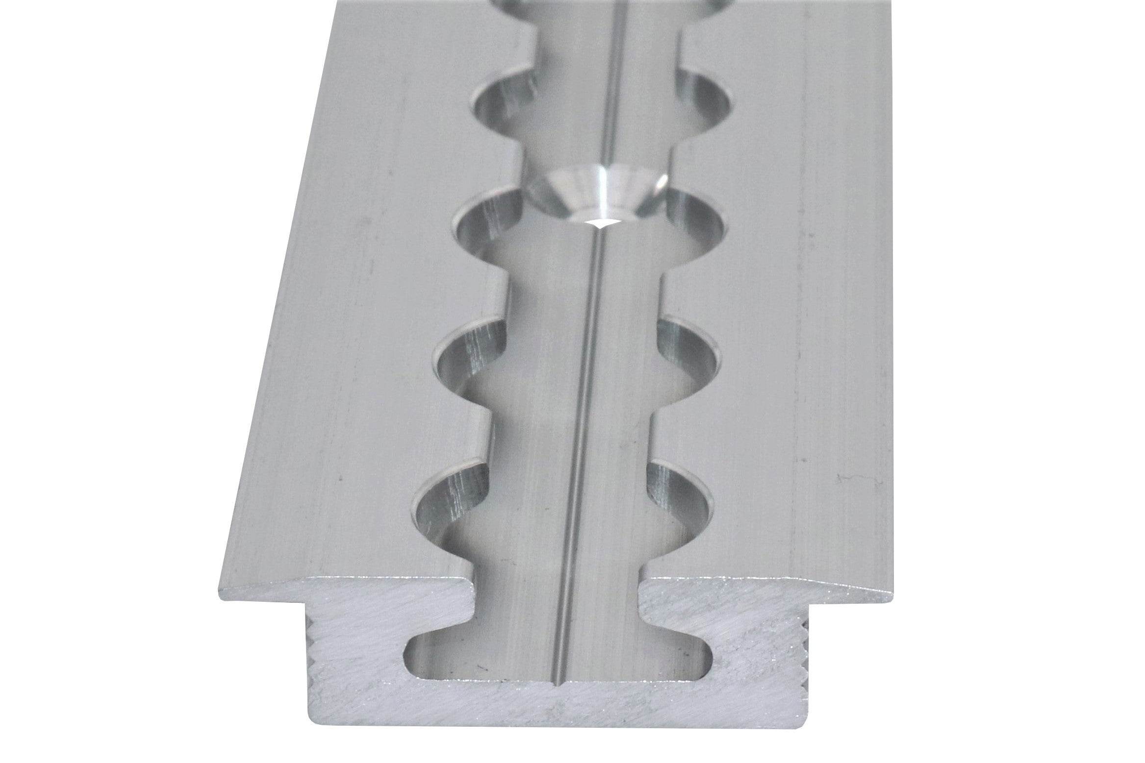 Recessed Captive Track for commercial vehicles, showcasing close-up details of the metal surface and design features, highlighting precision for secure installation and durability.