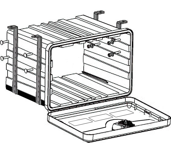 Heavy Duty Plastic Toolbox drawing, showcasing robust design with recessed lid, flip-up handles, and lockable feature, ideal for commercial trailers.