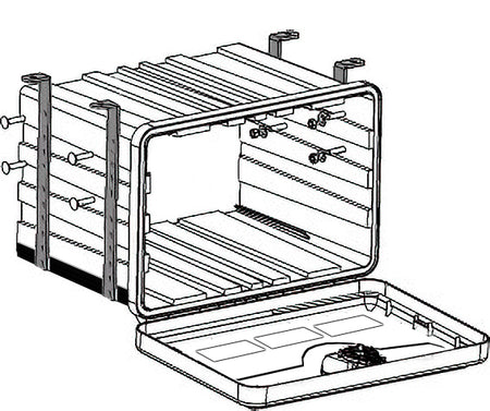 Heavy Duty Plastic Toolbox drawing, showcasing robust design with recessed lid, flip-up handles, and lockable feature, ideal for commercial trailers.