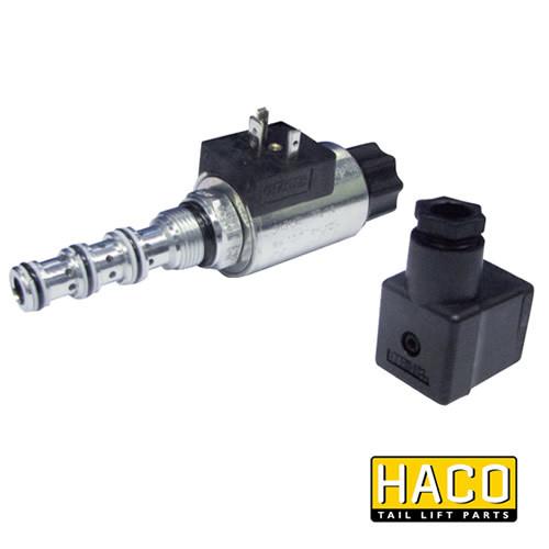 Close-up of a 24v Valve to Suit MBB Palfinger 1299421, a metal device essential for commercial trailers, available at Nationwide Trailer Parts Ltd.
