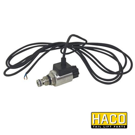 12v Solenoid valve complete HACO for Bar Cargo 101125168, featuring a black and silver design with a wire, Ø15mm size, M20 x 1.5 thread.
