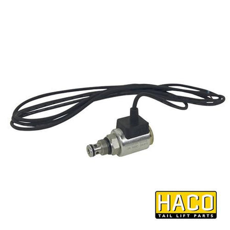 24v Solenoid valve complete HACO for Bar Cargo 101125165, featuring a connector, black wire, Ø15mm size, M20 x 1.5 thread, single acting, 24 volt.