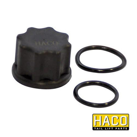 Nut for valve HACO for Bar Cargo 101124771, featuring black plastic cap with two gaskets, thread size M18x1.5. Ideal for large commercial trailers.