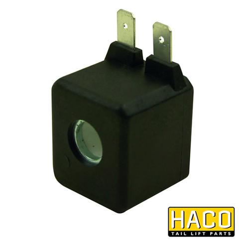 Coil 24V wire HACO, designed to fit Ratcliff Tail Lift part 4696-308-9, showcased as a black square device with a central hole.