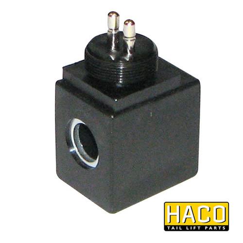 12v Coil Kostal HACO for Dhollandia E0241, featuring a black square design with a central round hole, suited for tail lifts.
