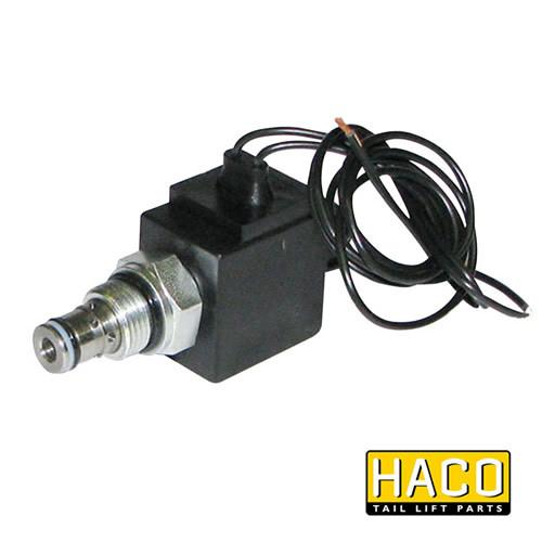 Solenoid valve cable connection HACO 12V, featuring a visible spark plug, designed as a Dhollandia V037.K alternative for tail lift applications.