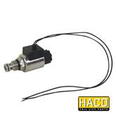 Solenoid valve HACO 24V compatible with Dhollandia V041.HK, featuring a compact metal and black wire design with a black cord for tail lift systems.