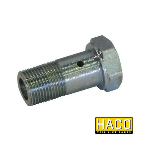 Banjo brake valve HACO, fitting Dhollandia K0109.25, shown in close-up; a metal fastener for trailer parts.