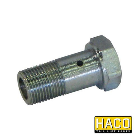Close-up of a HACO banjo brake valve, compatible with Dhollandia K0109.30, featuring a Ø3.0mm size, tailored for commercial trailer tail lifts.