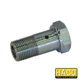 Banjo brake valve HACO alternative, suitable for Dhollandia K0109.30, shown as a close-up metal fastener with nut. Ideal for commercial trailer parts.