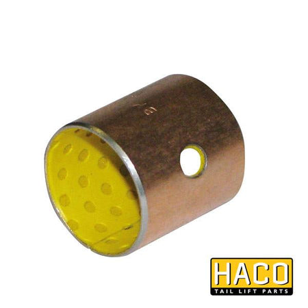 Bearing Ø25/28-30 PAP HACO, metal cylinder for Dhollandia tail lifts, interchangeable with part M1825.30T, shown close-up with visible yellow interior.