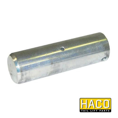 40mm Pin HACO for Bar Cargolift 101126731, metal cylinder with holes, 130mm total length including plate.