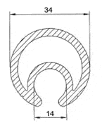 34mm Curtain Pole sketch for curtain sider vehicles, featuring a circular design, 3.3 metres length. Ideal for commercial trailers.