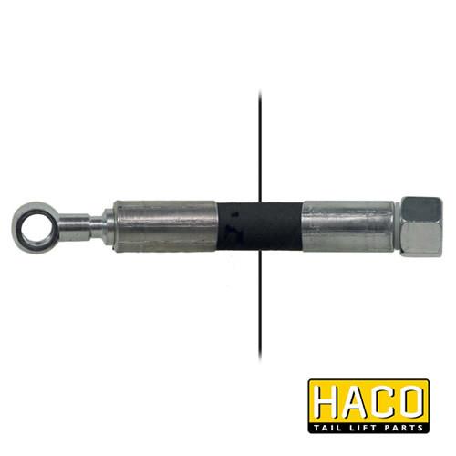 Hose HACO - 750mm length, close-up of a metal and black pipe-like tool, designed for Dhollandia Tail Lifts, with a double steel jacket.