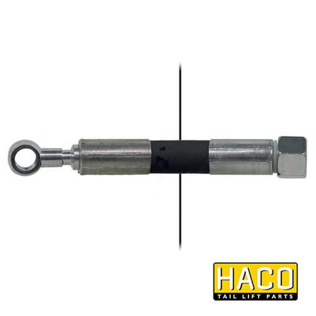 Hose HACO - 750mm length, close-up of a metal and black pipe-like tool, designed for Dhollandia Tail Lifts, with a double steel jacket.