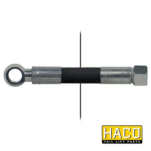 Hose HACO - Length=950mm, featuring a metal and black handle, designed as a durable, interchangeable part for Dhollandia tail lifts with a double steel jacket.