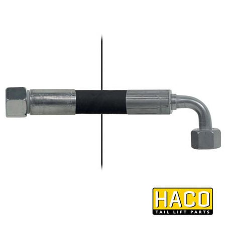 Hose HACO - 2500mm length, close-up of metal tube with black and silver finish, featuring a double steel jacket, fits Dhollandia Tail Lifts.