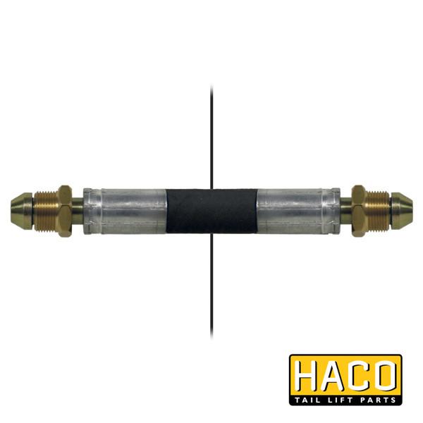 Hose T=9/16/T=9/16 650mm HACO, designed to fit Ratcliff part 4611-071-5, shown with a metal and glass tube component.