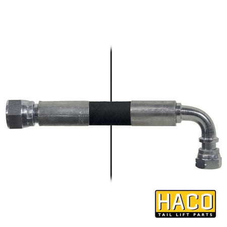 Hose N=9/16/N=9/16-90° 2000mm with black rubber handle, HACO fits Ratcliff 4611-132-1, suitable for trailer parts.