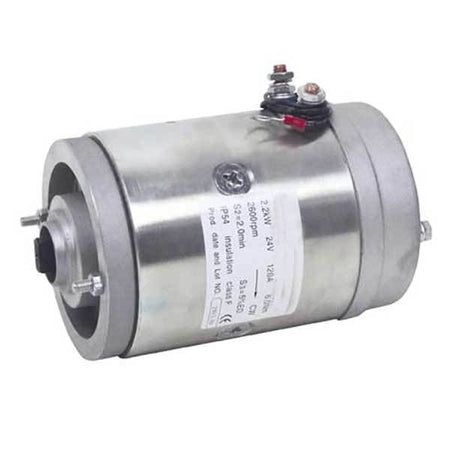 Electric Motor 24v (358047) close-up, showcasing the metal cylinder design, suited for Anteo Tail Lifts from Nationwide Trailer Parts Ltd.