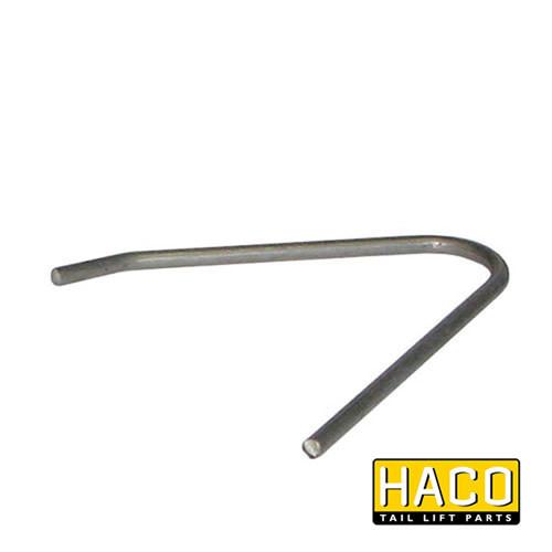 Spring Trolley Stopper HACO, metal curved tool, designed for MBB tail lifts, part 1408661, displayed on a plain background.