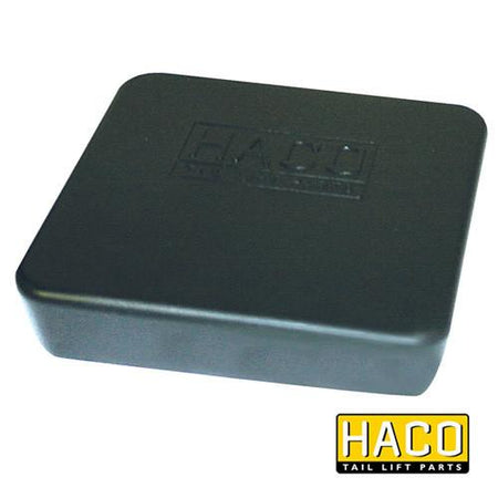 Frame Cap 180x180mm HACO for MBB tail lifts, part 68483018, designed for commercial vehicle use, shown in black with logo detail.