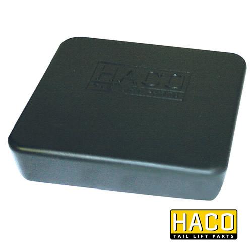 Frame Cap 180x180mm HACO for MBB tail lifts, part 68483018, designed for commercial vehicle use, shown in black with logo detail.