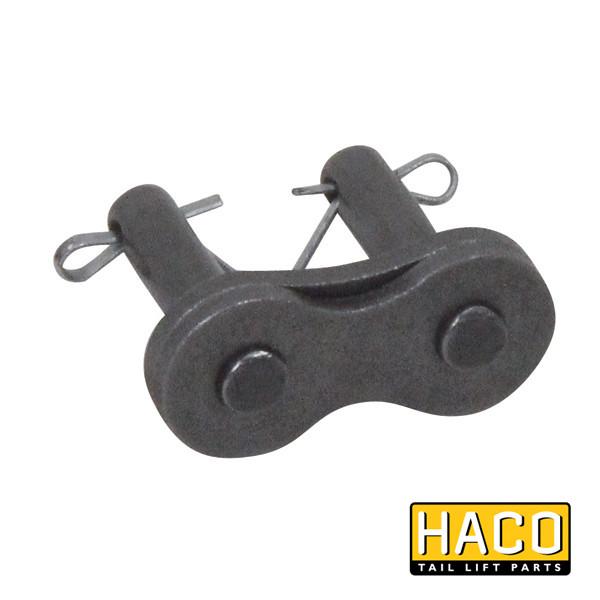 Close-up of Connection link chain HACO, compatible with Ratcliff Palfinger Tail Lift part 1385-004-2, featuring chain and metal pin details.