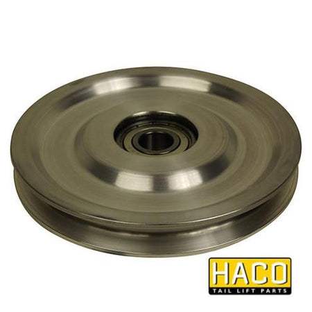 Cable pulley 1500kg HACO, metal pulley with bearing, suitable for Ratcliff Palfinger Tail Lift, fits Ratcliff part P23, for commercial trailer applications.