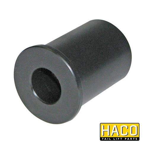 Bearing bush platform roll HACO, black cylindrical design with hole, fits Dhollandia Tail Lifts M0339. Diameter: 25mm. Suitable for large commercial trailers.