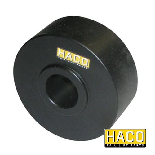Platform roll Ø100/30-40mm HACO, black circular object with yellow details, designed for Dhollandia tail lifts, interchangeable with M1999.31, available at Nationwide Trailer Parts Ltd.