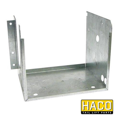 Case power pack Haco (left position) 2kW, metal frame with holes, compatible with Dhollandia M0405.L, showcased for trailer and vehicle parts.