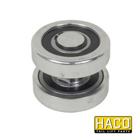 Set rollers DH-V steel HACO, metal wheel with black rubber, fits Dhollandia Tail Lifts, interchangeable with parts M0873.S.S & M0873.070.S.S, size Ø86mm.