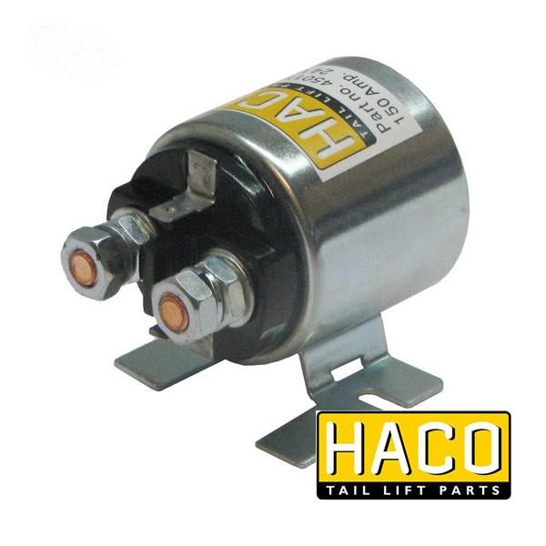 Starter solenoid 24V 150 Amp HACO, featuring a motor close-up and copper bolts, suitable for Ratcliff Palfinger Tail Lift, part 4696-218-7.