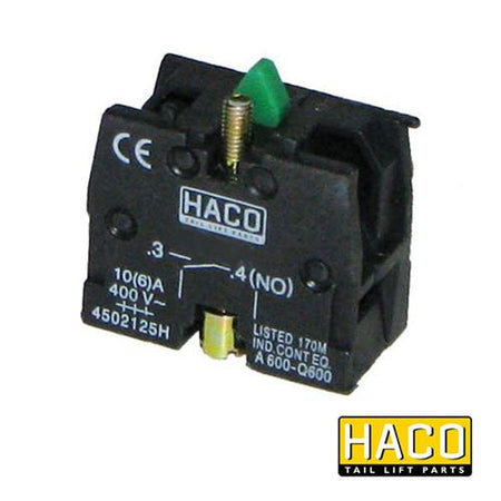 Contact 1xNO HACO electrical device, compatible with Dhollandia E0084 tail lifts, featuring clear labeling and design suited for commercial trailer use.