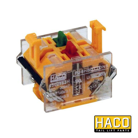 Contact 1xNO/1xNC HACO device, compatible with Dhollandia Tail Lifts, shown in a close-up view of its compact, plastic build.