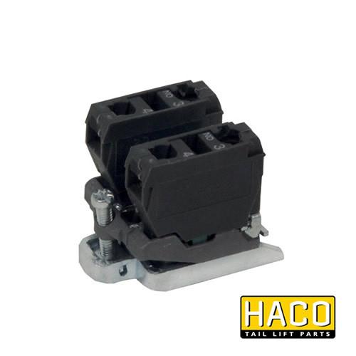 Contactblock HACO for Dhollandia E0802.2, featuring a black electrical design with dual NO function, compatible with tail lifts. Ideal for commercial trailers.