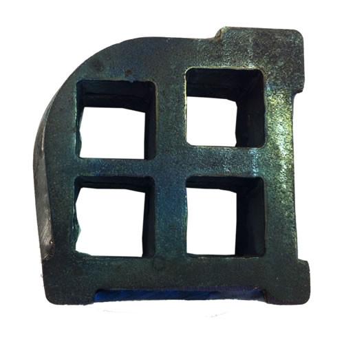 Fixed Torsion Block - 4 x 5/8, a metal component with grid-like holes, designed for Ross & Bonnyman tail lifts, essential for trailer maintenance.