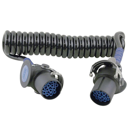 15-poles ABS-EBS Electrical Cable with 2 blue ABS-Plugs, featuring 23 windings, 4-meter length, and durable PUR outer isolation for commercial trailer applications.