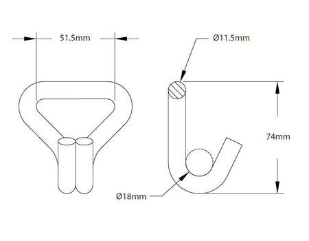 50mm 5000kg ERGO Ratchet Strap Claw Hooks, diagram illustrating tensioner mechanism with double lock handle, ideal for reducing force during use.
