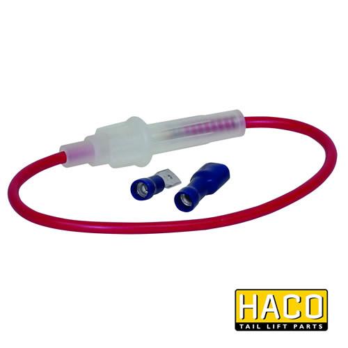 Fuseholder HACO, designed for Ratcliff Palfinger Tail Lifts, compatible with part 3809, shown in a detailed close-up view of the cable connection.