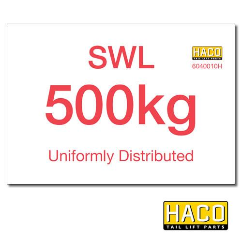 500kg SWL Label HACO , Generic Tail Lift & Electrical Parts - HACO, Nationwide Trailer Parts Ltd