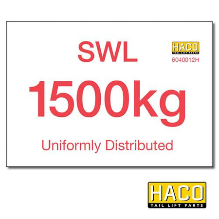 1500kg SWL Label HACO , Generic Tail Lift & Electrical Parts - HACO, Nationwide Trailer Parts Ltd