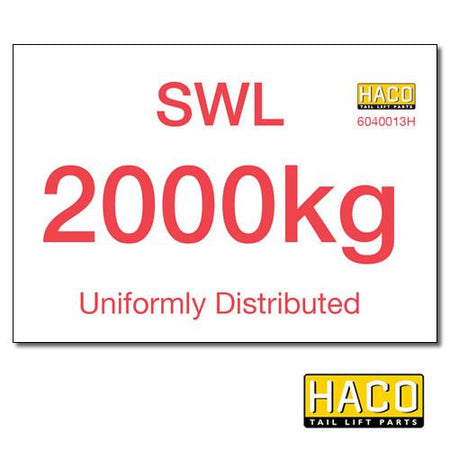 2000kg SWL Label HACO , Generic Tail Lift & Electrical Parts - HACO, Nationwide Trailer Parts Ltd